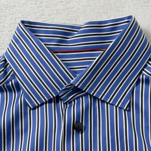 Eton Button Up Long Sleeve Shirt Mens Sz 15.5 39 M Striped Blue Contemporary - Picture 5 of 11